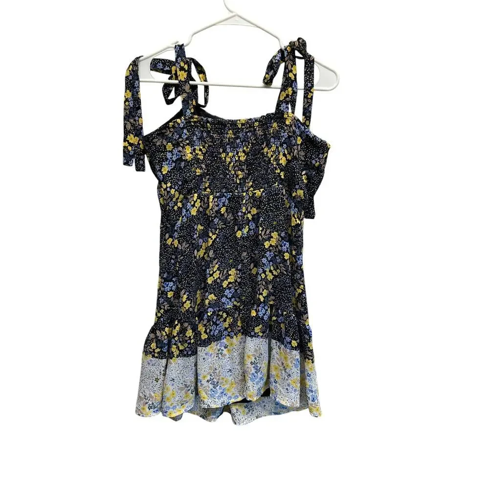 Jun & Ivy Dress Med Smocked Sun Dress Sundress Lined Tie Straps Boho Fairy Beach - Picture 8 of 12